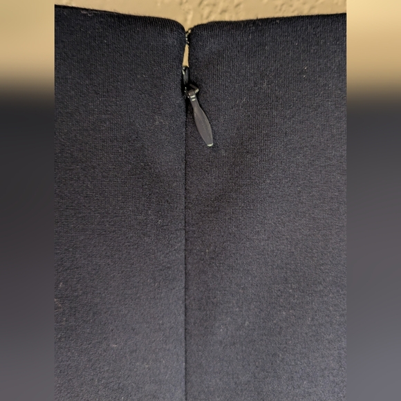 Talbot's Lace Sleeve Ponte Fit & Flare Navy Dress - Picture 5 of 8